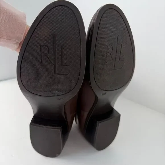 Lauren Ralph Lauren Marion Burnished Leather Riding Boots, Brown, 9.5B Wide Calf - Picture 9 of 16